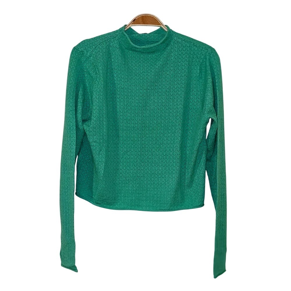 Wild Fable Cropped Lightweight Turtleneck Green Sweater‎ XL Waffle Print NWT